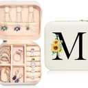 Ldntly Sunflower Jewelry Case, Sunflower Gifts for Women, Initial Travel Jewelry Box, Personalized Gifts for Teen, Mom, Wife, Bridesmaids, 21st Birthday Gifts for Her, Set of 2