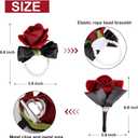 2 x Corsage and Boutonniere Set for Wedding Prom, Artificial Rose Flower Wrist Corsage Bracelets, Homecoming Corsage Wristlet, Boutonniere for Men Wedding Suit Decorations (Black&wine Red)