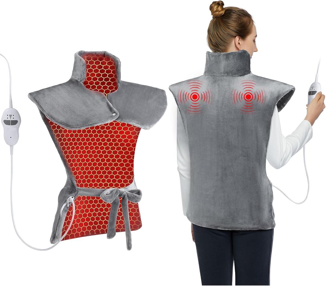 CAROMIO Heating Pad for Back Pain Relief, 24" x 35" Large Electric Heating Pad for Neck and Shoulders with Massager, 4 Massage Settings, 2 Heating Levels with 2H Auto Shut-Off