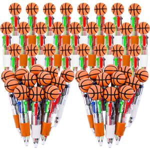 LiYiQ 50 Pcs Basketball Party Favor Multicolor Pen in One Cartoon Cute Fun 4-in-1 Cute Pens Bulk Kawaii Basketball Shape Cool Ballpoint Pens Fun Gifts