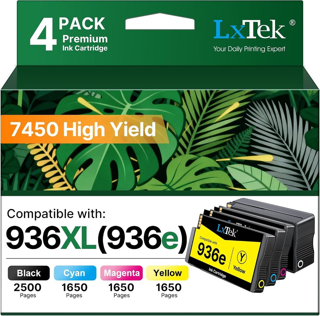 LxTek 936 936XL Ink Cartridges for HP Printers 9125e Replacement for HP 936 Ink Cartridges Combo Pack for HP936 936e for HP OfficeJet Pro 99125e 9120e 9135e 9730e 9130e 9720e 9122e Printer, 4 Packs