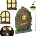 Resin Fairy Door & Window Set with Glow in The Dark Windows, Miniature Sculpture for Trees, Outdoor Decor Accessories