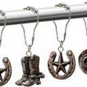 Western Shower Curtain Hooks, 12PCS Western Cowboy Bathroom Decor Brown Cowboy Shower Curtain Hooks Rustic Country Creative Shower Curtain Rings