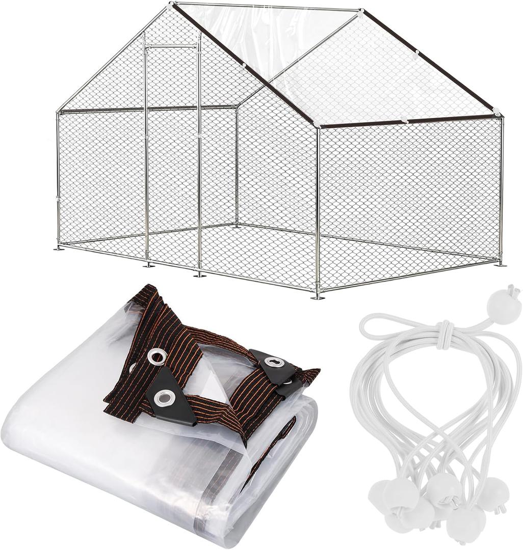 6.6x13 Ft Chicken Coop Cover with 10 Pcs Ball Bungees Cords Transparent Waterproof Material Protection from Sun Rain Snow and Low Temperature