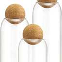 AEFPOYMXU 3 Pcs Glass Jars with Cork Ball Lid Set Kitchen Food Terrarium Airtight Clear Storage Canisters with Wooden Lids for Cookie Candy Coffee Bean Spice Sugar Rice