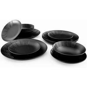 Nomnu Spiderweb Dinnerware Set, Gothic Dinner Plates and Bowls, Matte Black