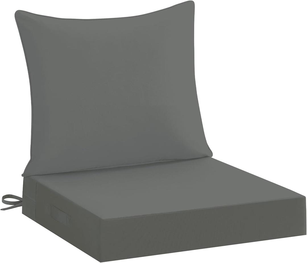 downluxe 19x19 Outdoor Chair Cushions, Waterproof Fade Resistant Patio Furniture Cushions with Handle & Removable Cover, Deep Seat Outdoor Cushions for Sofa, Couch and Patio Chairs, Dark Grey