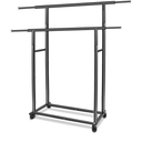Black Simple Standard 2 Double Rod Clothing Metal Garment Rack for Hanging Clothes, Rolling Clothes Organizer with Mobile Lockable Wheels