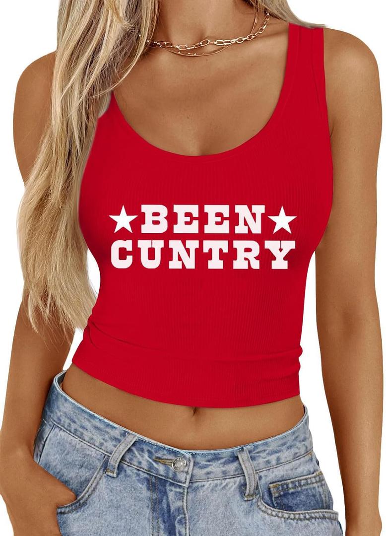 Women Cowboy Crop Tank Top: Cowgirl Tank Country Concert Tops Rodeo Country Music Shirts Vintage Western Crop Top (Red, S)