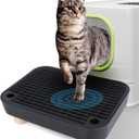 Litter Box Step, Litter Box Ramp/Catcher with Wooden BasePet Step Stool for Filter Function, Easy to Clean,Ideal for Kitten/Elderly Cats(Black)