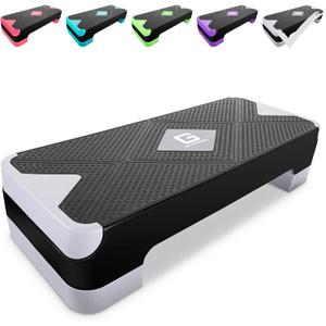 GYMMAGE Adjustable Workout Aerobic Stepper, Aerobic Exercise Step Platform with 2 Risers, Exercise Step Deck for Fitness, 26.5" Trainer Stepper with Non-Slip Surface Home Gym & Extra Risers Options (Gray&Black)