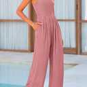 PRETTYGARDEN Womens Summer Jumpsuits Dressy Casual One Piece Outfits Sleeveless Mock Neck Wide Leg Pants Rompers with Pockets (Pink, S)