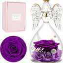 Miofula Preserved Flower Rose Birthday Gifts for Mom, Angel Figurines with Forever Real Rose Gifts for Her Mom Grandma, Angels Gifts for Mothers Day Christmas Anniversary Thanksgiving Birthday (Purple)