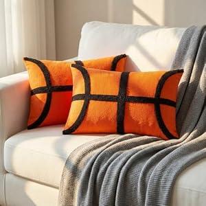 Hillsuren 2 Pcs Basketball Velvet Pillow Covers 12 x 20 Inch 3D Tufted Embroidery Sports Theme Basketball Decorative Throw Cushion Case for Bedroom Sofa Living Room Couch Chair Home Decor