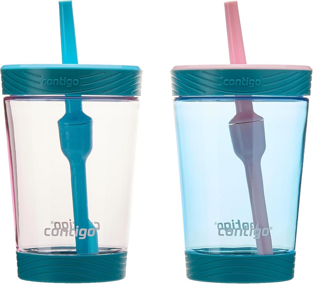 2 x Contigo Kids Spill-Proof 14oz Tumbler with Straw and BPA-Free Plastic, Fits Most Cup Holders and Dishwasher Safe, 2-Pack Strawberry Cream & Blue Raspberry