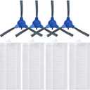 Filter Spin Edge Side Brush, Compatible For Coredy, R380 / R300 Robot Vacuum Cleaner Spare Part Replacement Accessory Kit(8pcs)