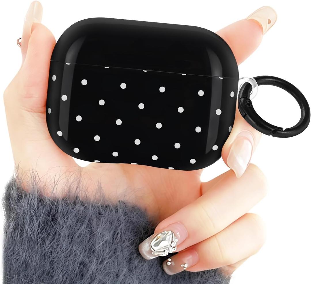 Newseego for AirPods Pro 3 Gen Case, Cute Polka Dot Pattern Design Case with Keychain for Women Girls Men Soft TPU Anti-Scratch Anti-Drop Shockproof Full Protective Cover for AirPods Pro 3-Black