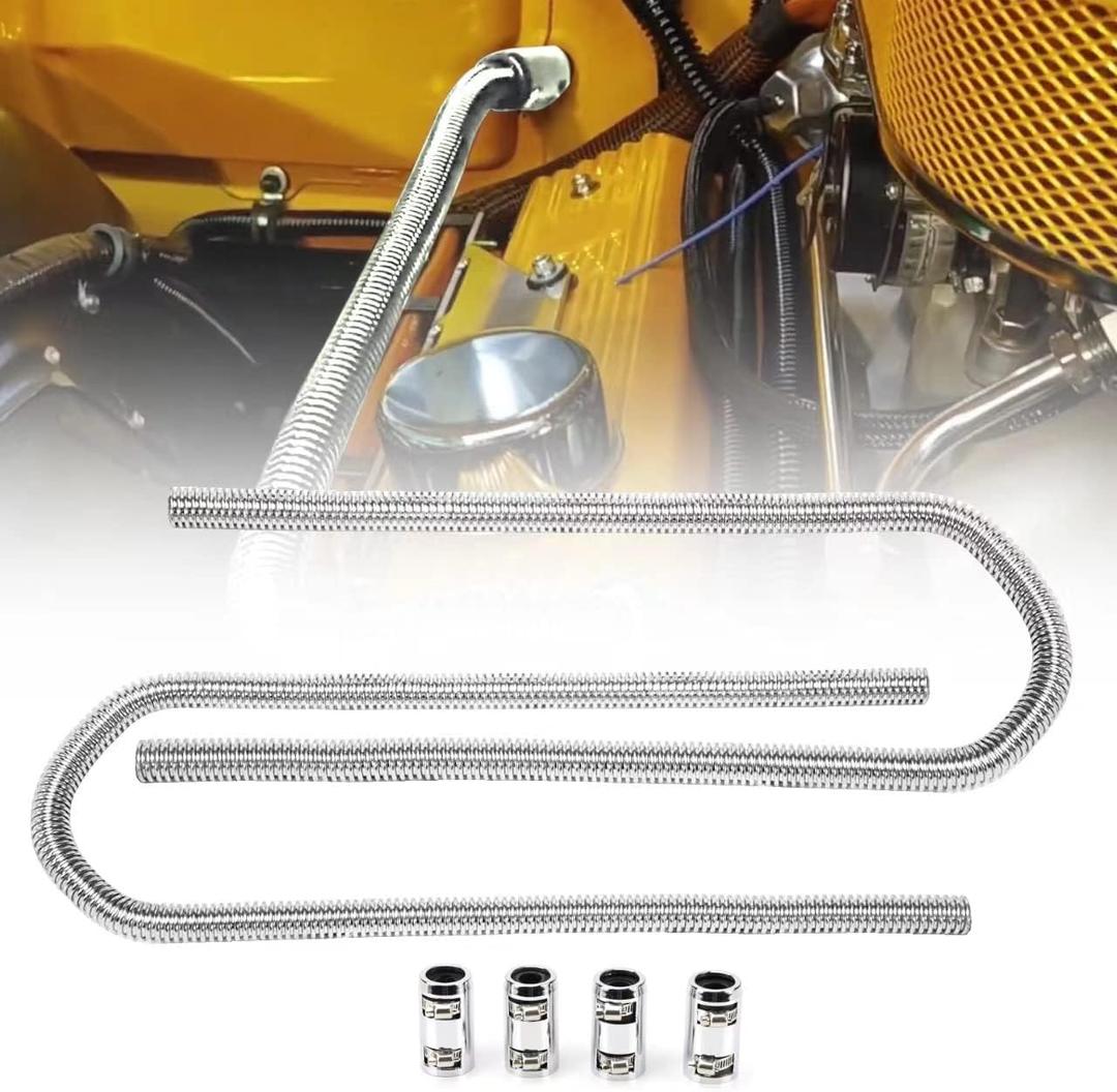 44" Flexible Heater Hose Kit - Stainless Steel Universal Heater Hoses Fits 5/8" & 3/4" Necks, 2 Hoses (4 Chrome Caps, Silver)