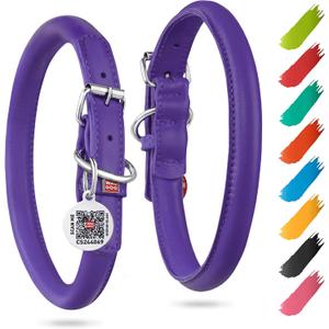 WAUDOG Ultra Soft Rolled Leather Collar - Soft Padded for Small, Medium, and Large Dogs - Puppy Collar for Male and Female Dogs (15" - 19" Neck, Purple)
