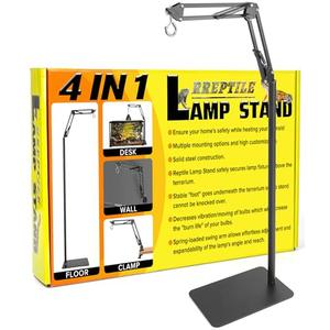 4 IN 1 Metal Reptile Lamp Stand with Swing Arm for Terrarium - Floor Light Stand for Reptile Tank - Adjustable Height & Width & Angle Heat Lamp Holder - Heating Light Bracket & Hanger (Max Height 72")