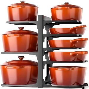 MUDEELA 8-Tier Pots and Pans Organizer under Cabinet, Adjustable Heavy Duty 120LBS Pot and Pan Organizer Rack inside Cabinet for Kitchen Organizer Cast-iron Pans, Heavy Skillets Griddles, Shallow Pots (HeavyDuty-15.94"H-Black)