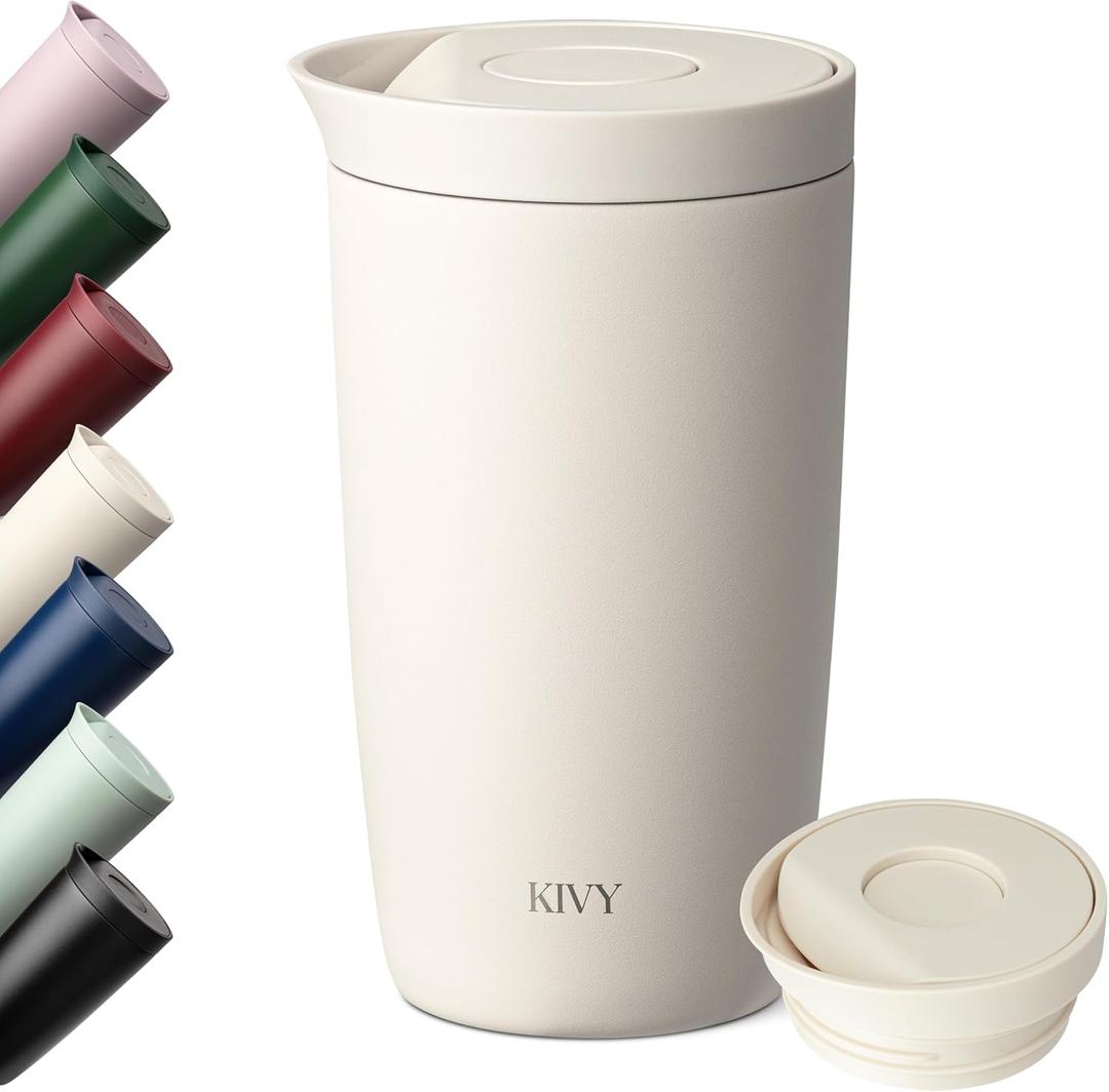 KIVY Travel Coffee Mug Tumbler [24h Cold | 6h Hot] Reusable Insulated Coffee Tumbler Stainless Steel - Spill Proof Coffee Travel Mug - Leakproof 12oz Insulated cup to go - Dishwasher Safe, BPA Free