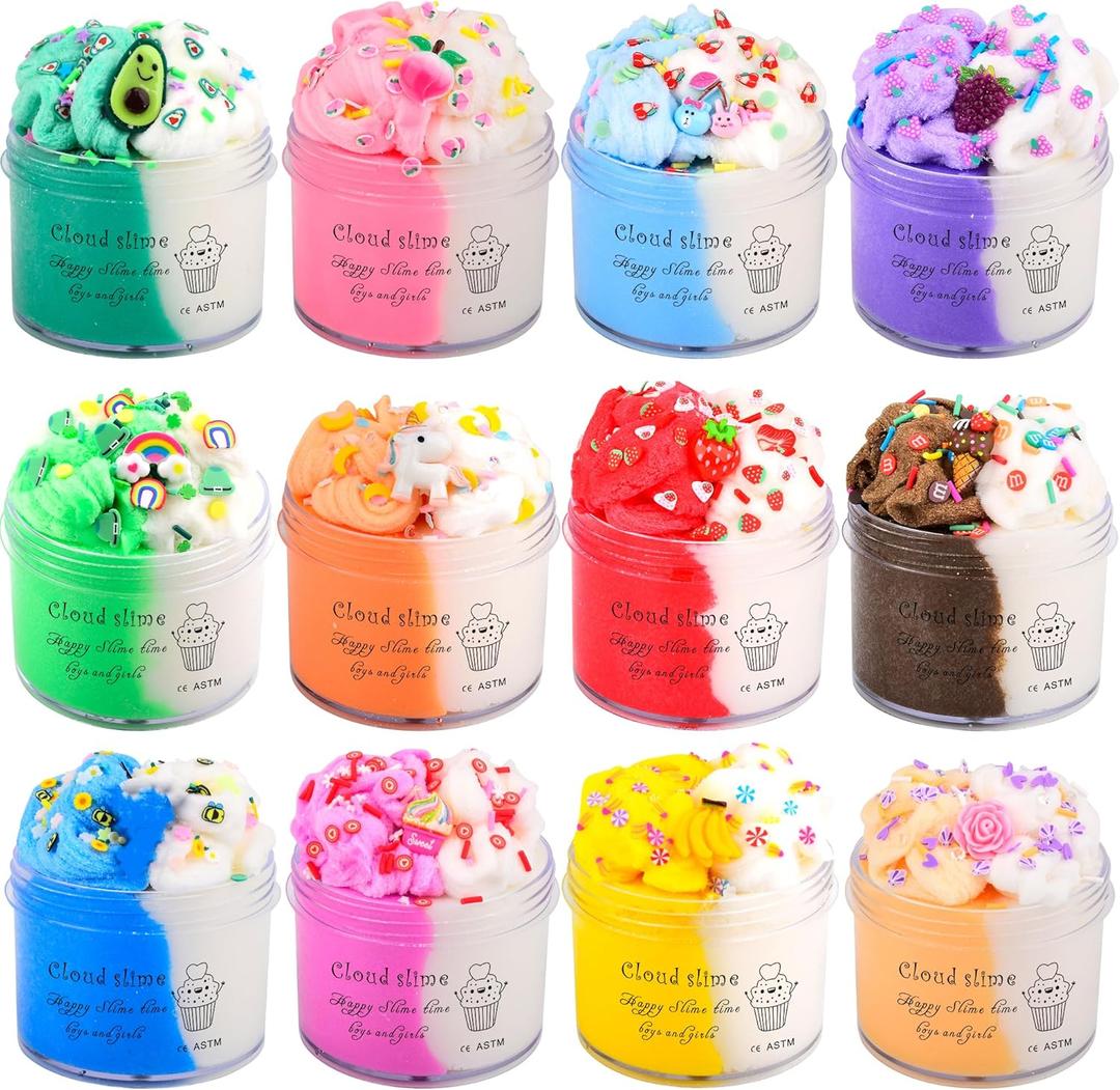 12 Pack Cloud Slime Kit TwoToned Fidget Toy, Educational Slime Toys, Birthday Gifts Prize Party Favors for Girl Boys Kids 6 7 8 9 10 11 12