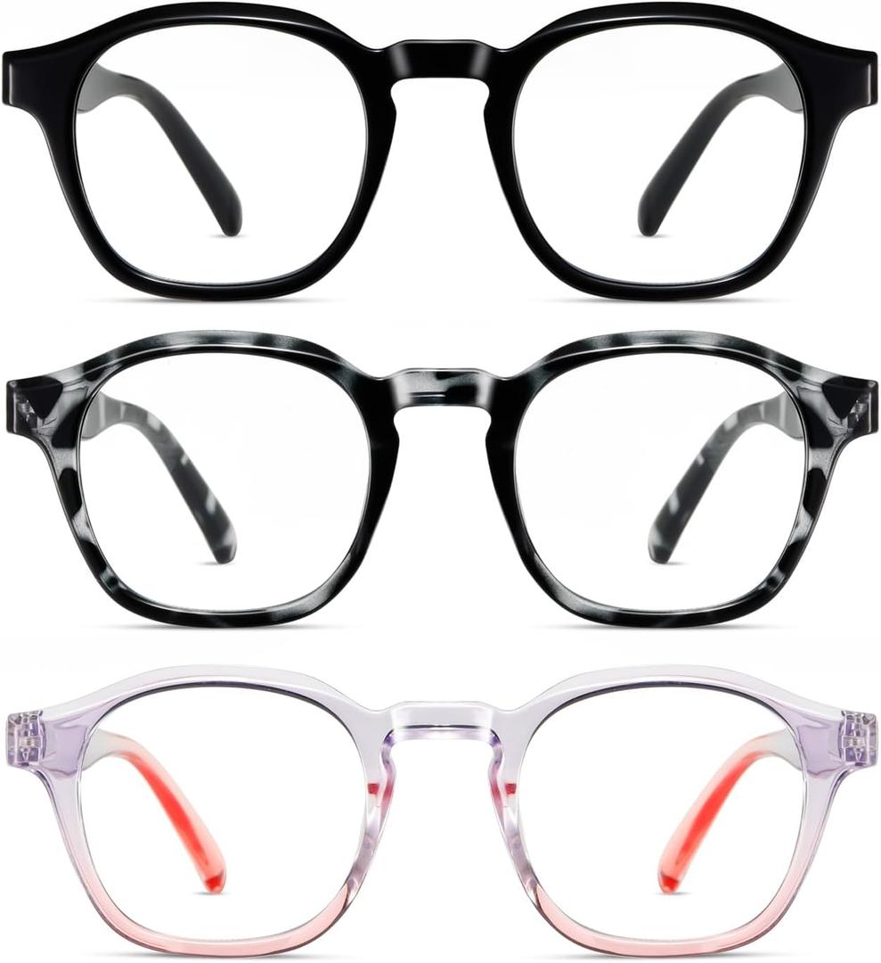 Hubeye 3 Packs Reading Glasses for Women Blue Light Blocking Reader, Anti UV Readers for Women Computer EyeglassesBlack+Zebra+Purple+0.0