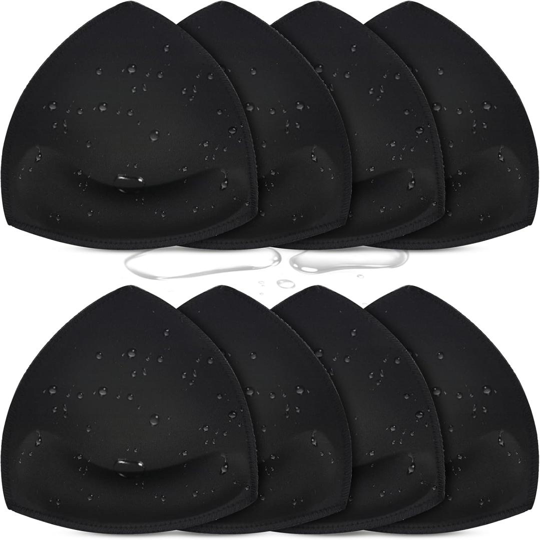 KSang Waterproof Bathing Suit Cups Inserts - 4 Pairs Swimsuit Pads Insert Push up for Women | Sewn-Edge Bikini Padding Insert Black for C/ D Cup