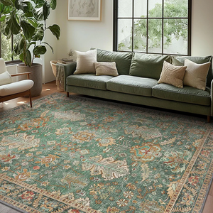 Area Rugs for Living Room 0.24inch Low Pile Faux Wool Bedroom Rug TPR Anti-Slip Backing Carpet Vintage Soft Rugs for Dining Room décor Machine Washable (Green Rust, 8 * 10)