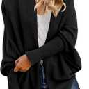 GRECERELLE Women's Kimono Batwing Cable Open Front Knitted Slouchy Oversized Wrap Cardigan Sweater Outwear Coat, L