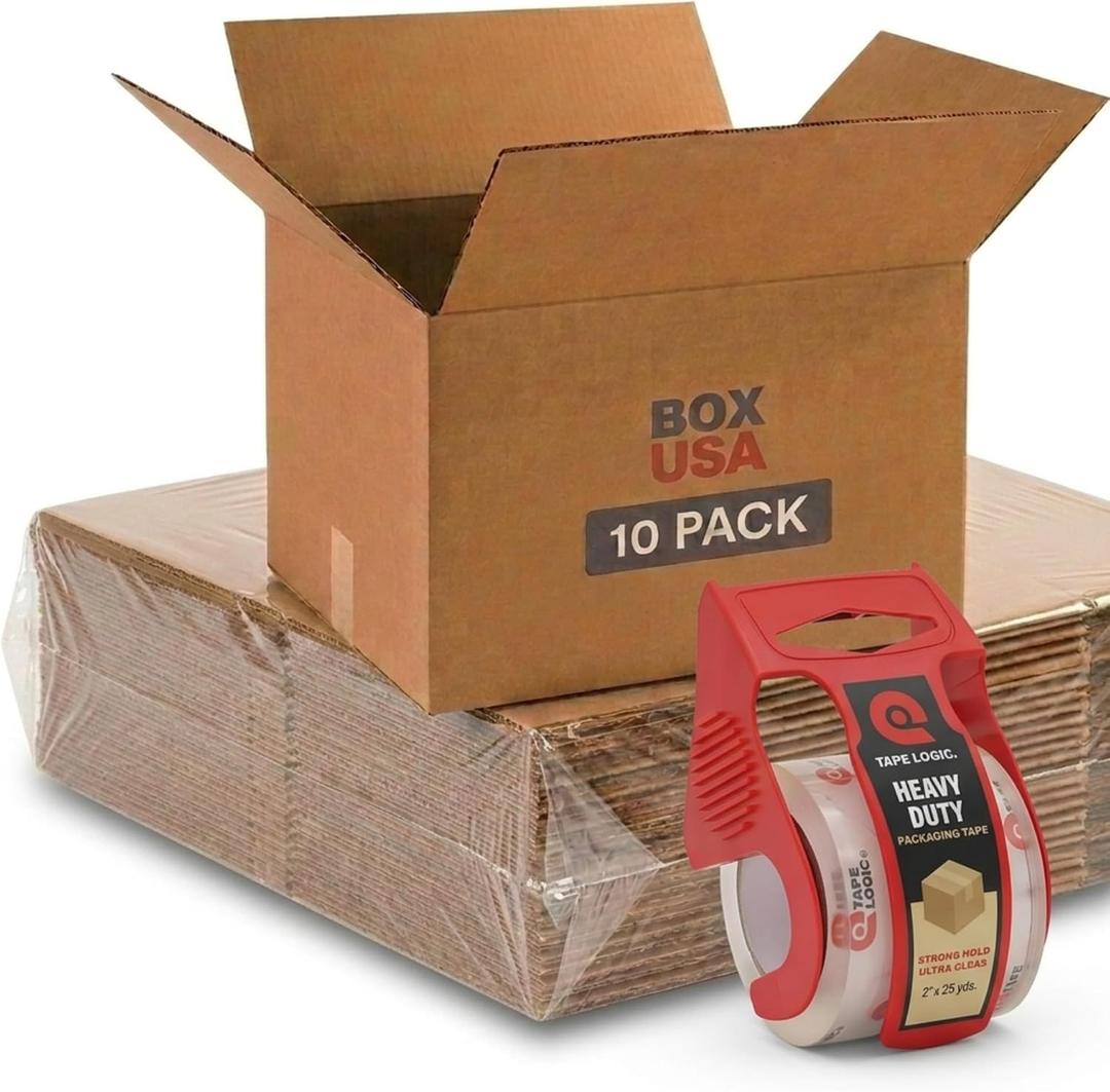 BOX USA Moving Boxes 18"L x 14"W x 12"H (10-Pack) Medium + Packaging Tape - Shipping, Mailing, Packing, Packaging and Storage