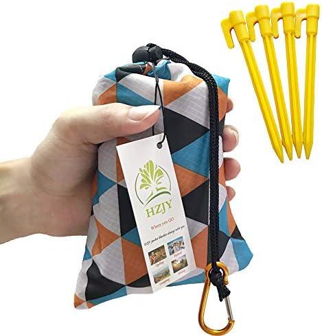 HZJOYUE Outdoor Blanket (71" x 55") -Compact, Lightweight, Sand Proof Pocket Blanket Best Mat for The Beach, Hiking, Travel, Camping, Festivals with Pockets, Loops, Stakes, Carabiner