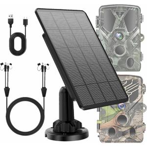 Solar Panel for Trail Camera, Solar Charger Kit with Built-in 5000mAh Rechargeable Lithium Battery - Output: 12V/1A, 6V/1.5A, IP66 Waterproof Portable Outdoor Power Supply Kit