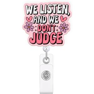 6 x Celokiy We Listen and We Don't Judge Inspirational Badge Reel Pink Heart & Floral Retractable ID Card Holder for Nurses and Healthcare Workers