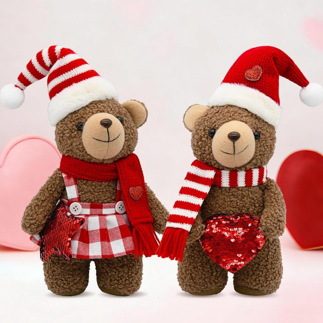 Valentines Day Gifts for Her - Valentines Gnomes Teddy Bear Farmhouse Table Decor for Home - Romantic Gifts Galentines Day Decorations (Brown)