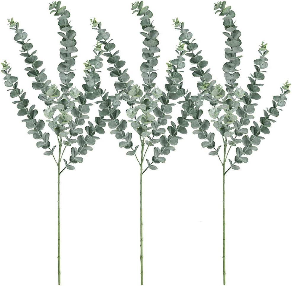 Supla 3 Pcs 35" Tall Eucalyputs Stems Eucalyputs Leaves Spray Artificial Eucalyptus Branches Real Touch Greenery Stems for Vase Bouquets Garland Flower Arrangements Table Centerpieces Decorations