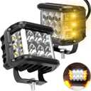 AUTOXBERT 2PCS Side Shooter Pods Light, 4 Inch Off Road Dual Side LED Strobe Cube Lights with White & Yellow Flash for Jeep Truck ATV 4x4 Tractor Plow