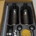 [Luxury] Kitchen Soap Dispenser Set - 16OZ Amber Glass Bottle, Stainless Steel Pump, Instant Dry Tray, Waterproof Labels, Non-Slip Silicone Pad, and Dish Brush | Upgrade for Your Kitchen and Bathroom