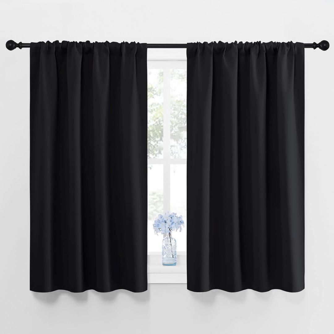 NICETOWN Black Out Short Curtain Panels for Kitchen  Energy Smart Decoration Thermal Insulating Blackout Drapes/Draperies for Bathroom Small Window (2 Panels,42 in x 45 in (W x L))