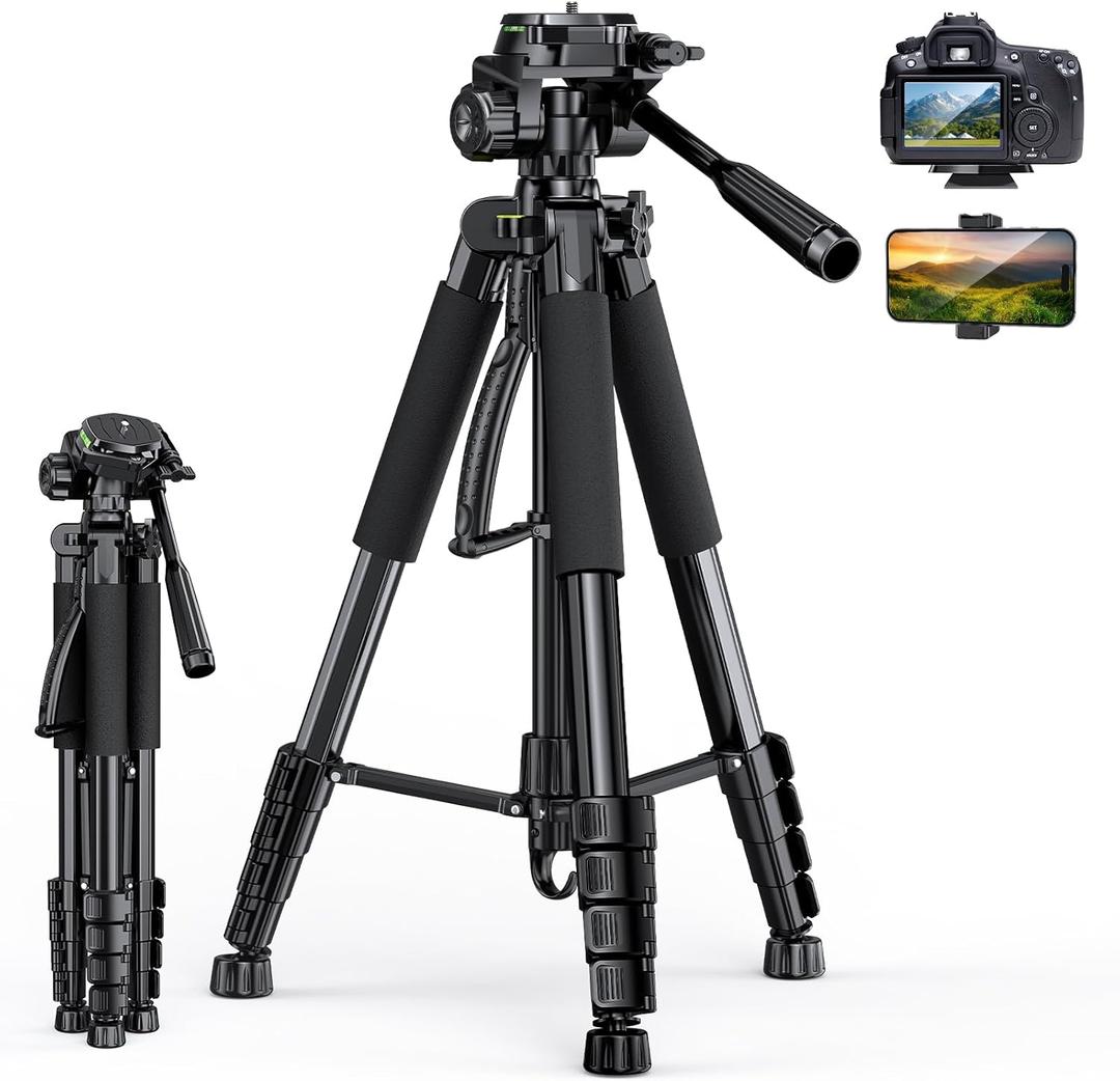 UBeesize 67” Camera Tripod with Travel Bag, Cell Phone Tripod with Bluetooth Remote and Phone Holder, Compatible with All Cameras, Cell Phones, Projector, Webcam, Spotting Scopes