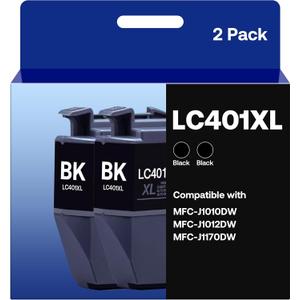 LC401XL Black Ink Cartridges Compatible for Brother LC401 LC401XL High Yield Work with Brother MFC-J1012DW MFC-J1170DW MFC-J1010DW Printer (2 Black)
