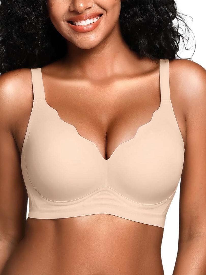 Wireless Jelly Bras for Women No Underwire with Support - S-2XL Seamless Bralettes Everyday Comfort Tshirt Padded Bra (Large)