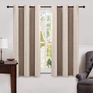 MIULEE Linen Texture Curtains Soild 100% Blackout Thermal Insulated Natural Beige Curtains Grommet Room Darkening Drapes for Living Room Bedroom Nursery 42 x 63 (2 Panels)