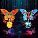 Baquler 2 Pcs Solar Butterfly Garden Hanging Decoration, Butterfly Fairy Lights Outdoor Waterproof Metal Lantern for Patio Yard Lawn Balcony Ornament Birthday Women Gifts (Blue,Orange)