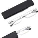 Ultra thin Lightweight Folding Reading Glasses Women Men TR90 Blue Light Blocking Anti UV/Eyestrain Foldable Compact Computer Readers Portable Unique Stretchable Slim Flat case Clear +2.0