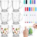 6 Sets Glass Coffee Mugs Paint a Mug Kit Christmas Gifts for Adults with Handles for Hot Beverages Personalized Paintable Custom Design Paint Your Own Mugs with DIY Markers