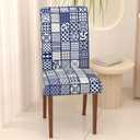 Stretch Dining Chair Covers Set of 2,Floral Print Chair Covers,Soft Removable Washable,Pet Friendly Furniture Protector,Universal Chair Slipcovers for Home, Kitchen,Ceremony Dining Room Seat (B-aqua Squares)