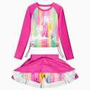 LQSZ Girls Rash Guard Swimsuit Long Sleeve Bathing Suit 2 Pieces with Shorts Swimwear for 3-12Y, 140