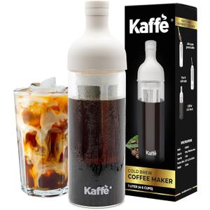 Kaffe Cold Brew Coffee Maker (38oz / 1L) - Borosilicate Glass, Airtight Seal & Dishwasher Safe - Iced Coffee Maker Bottle - Removable Mesh Filter - Up to 6 Cups of Cold Brew Coffee
